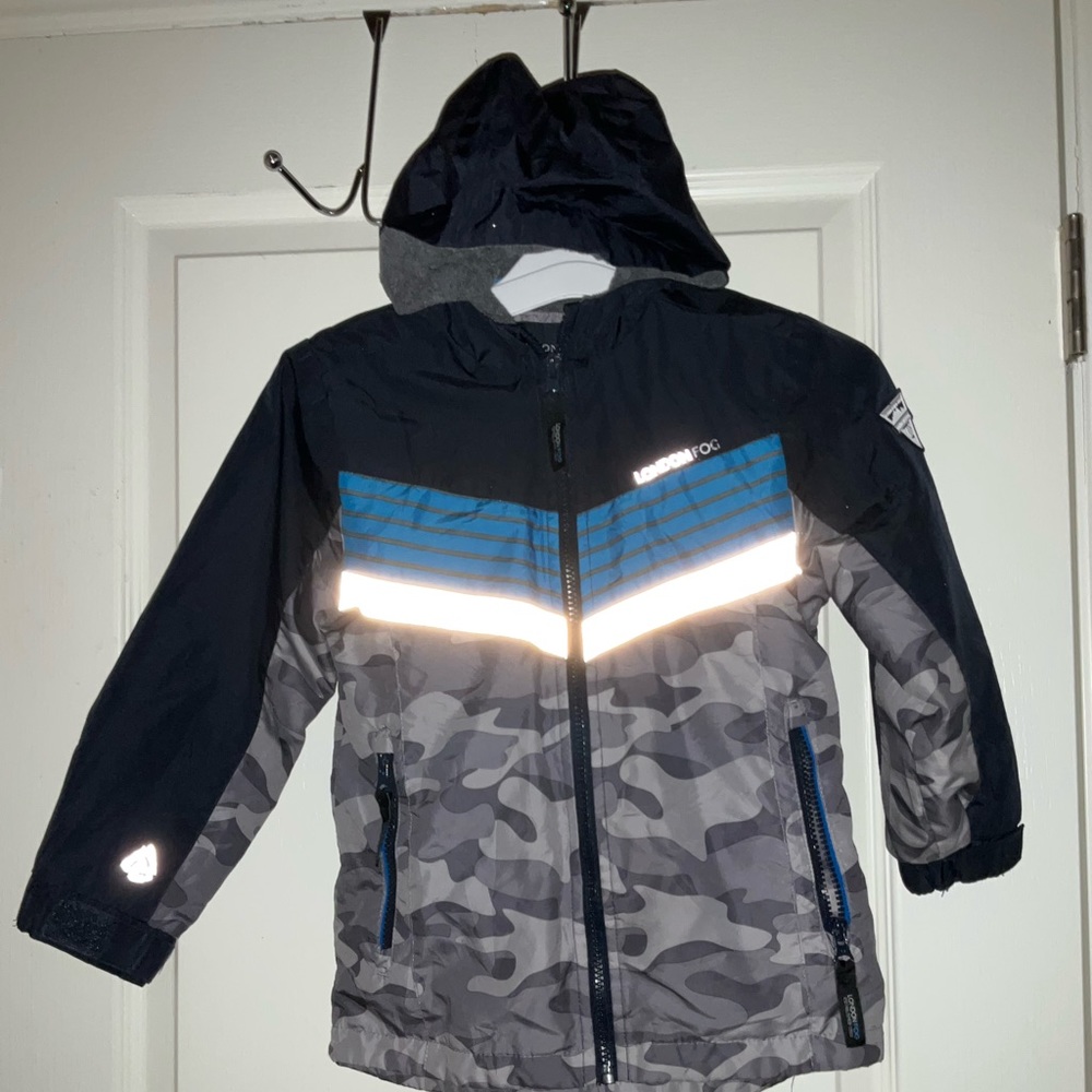 London Fog full zip hooded windbreaker with reflective stripes